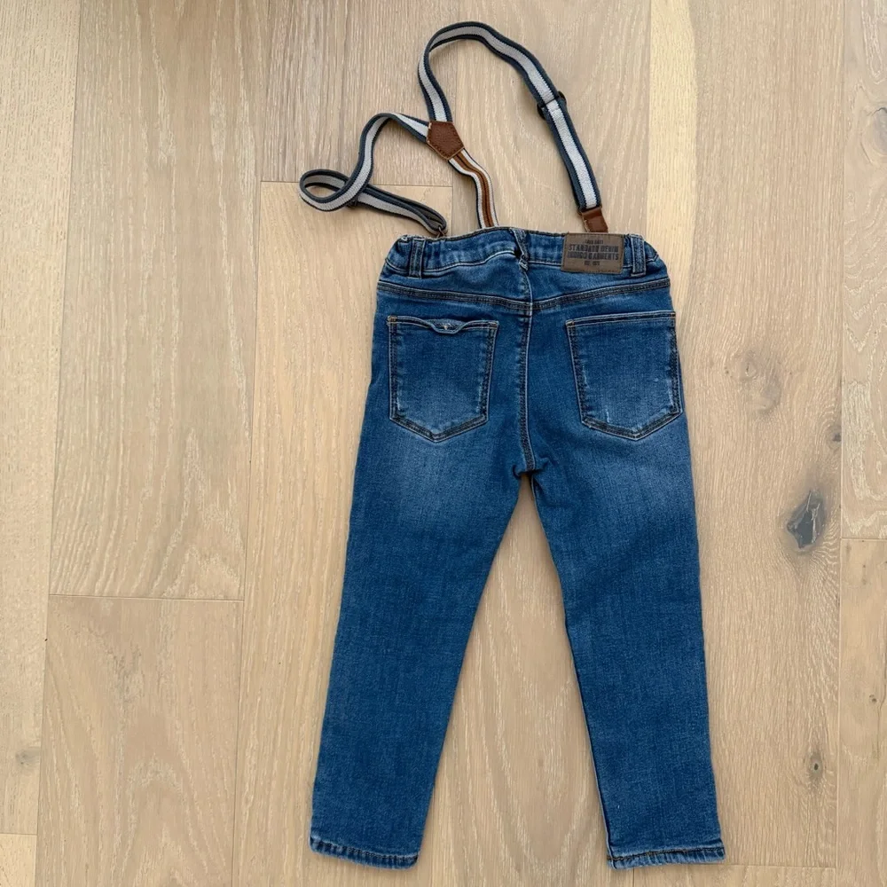 Zara Kids Dark Blue Denim Jeans with Striped Suspenders